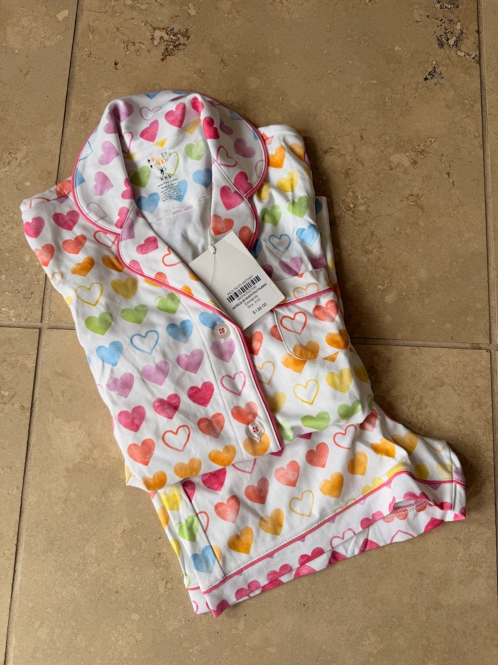 Roller Rabbit Women’s Rainbow Heart Pajama Set - White with Pink Trim
